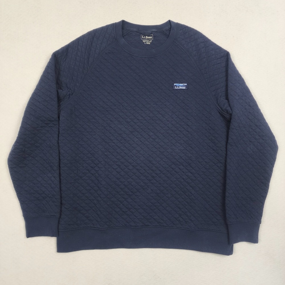 L.L.Bean Sweatshirt Mens L Navy Quilted Traditional Fit Crew Neck Raglan Sleeve